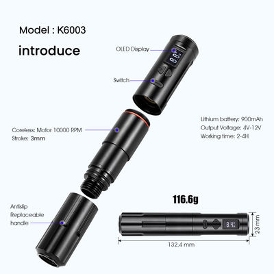 جهاز الوشم اللاسلكي 10W Dermografo آلة الوشم اللاسلكية آلة الماكياج الدائم RCA Connector آلة الجسم الطول 24 * 132.4mm المزود