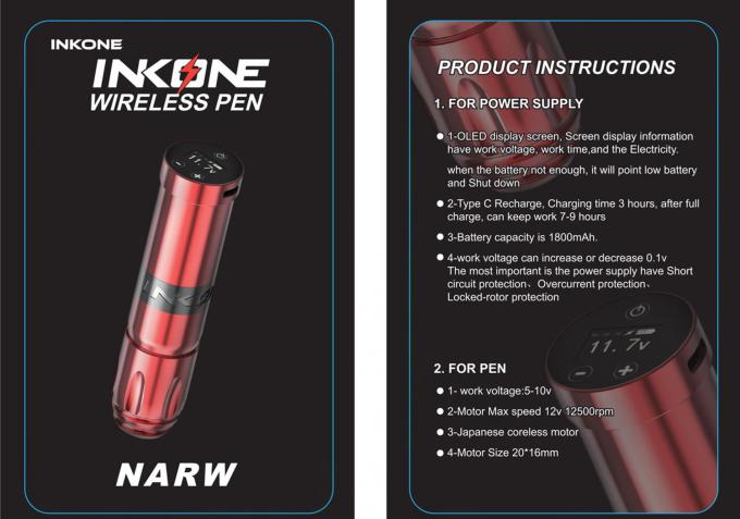 INKONE NARW العلامة التجارية الرقمية شاشة LCD لمسة 1800mAh بطارية قلم الوشم آلة Micropigmentation آلة الوشم اللاسلكية 0